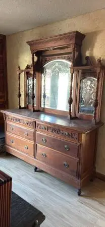 1890 Solid Walnut Dresser Sideboard