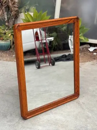 Postmodern Danish Modern Vintage Vanity Rounded Waterfall Mirror