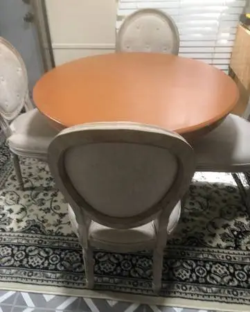 Round Pedestal Dining Table with 4 Upholstered Chairs