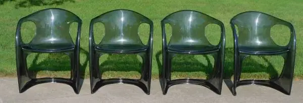 4 Smoked Lucite Casalino Chairs by Alexander Begge, Mid Century Modern