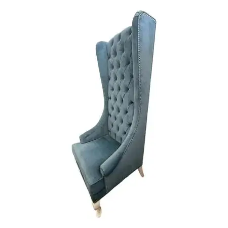 Blue Velvet Wingback Armchair Tufted High‑Back Accent Chair