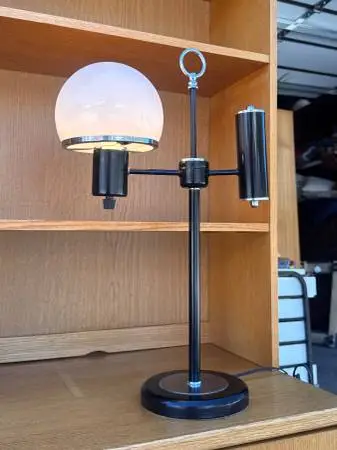 Postmodern Art Deco Black Lacquer Globe Table Lamp Chrome Accent Light