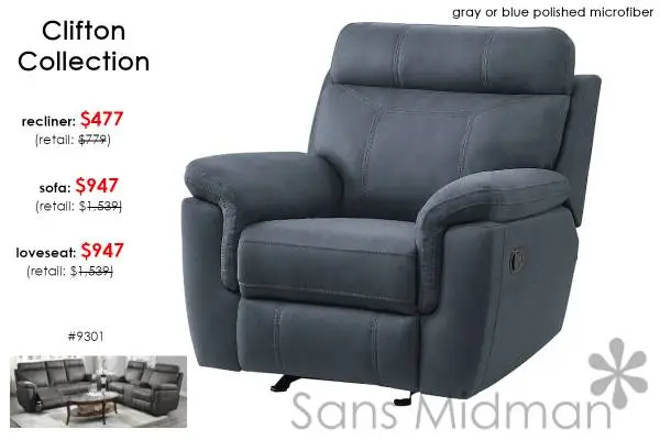 NEW IN BOX! Clifton Blue Microfiber Manual Recliner