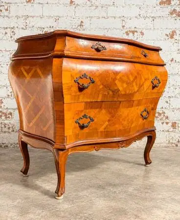Vintage Goldsmiths of Harrisburg PA Parquetry Bombe Commode | Louis X