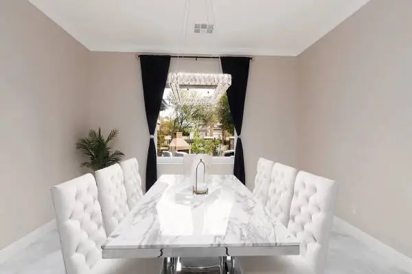 Marble-top dining set for 8