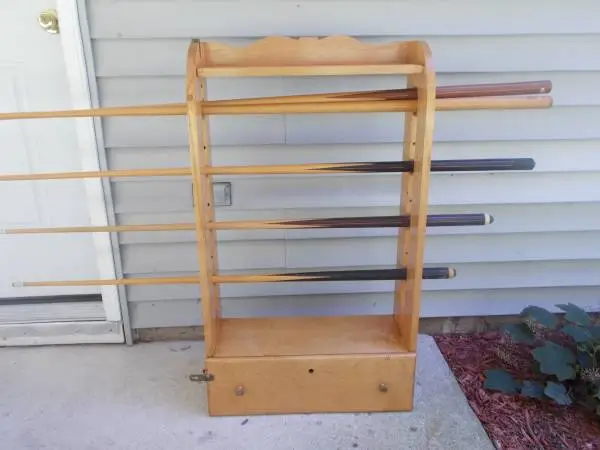 Pool Stick holder with drawer and pool sticks
