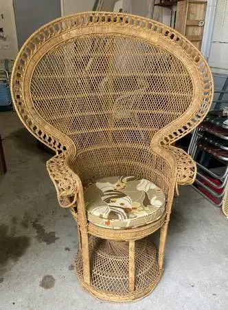 Wicker “THRONE” chair with seat cushion.