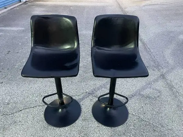 2-Modern Adjustable Faux-Leather Swivel Bar Stools - Used / Both Set