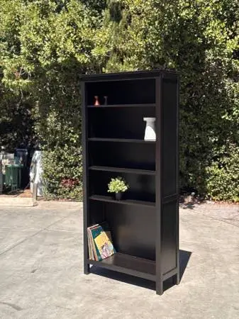 Modern Farmhouse Black Tall Bookcase Cabinet Solid Wood IKEA