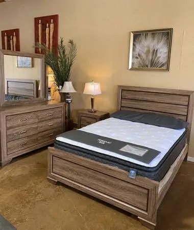 4 Piece Queen Bed Frame, Nightstand, Dresser, Mirror