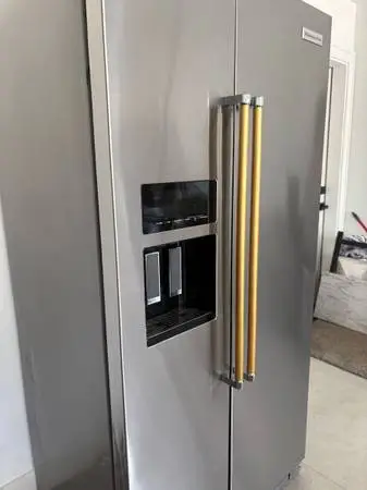 KitchenAid Stainless Side-by-Side Refrigerator- Gold Handles-excellent