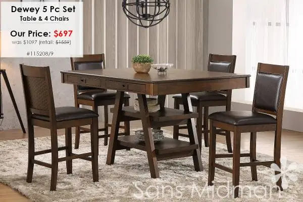 NEW IN BOX Dewey Counter Height Dining Set With 4 Chairs & Bench