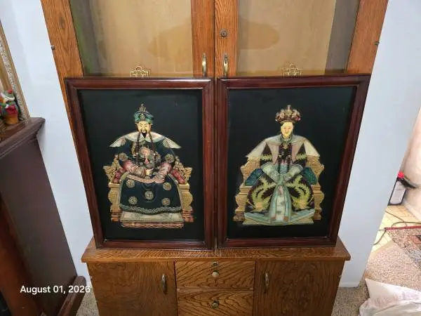 Pair of Vintage c.1950s Chinese Semi-Precious Stone Shadowbox Panels