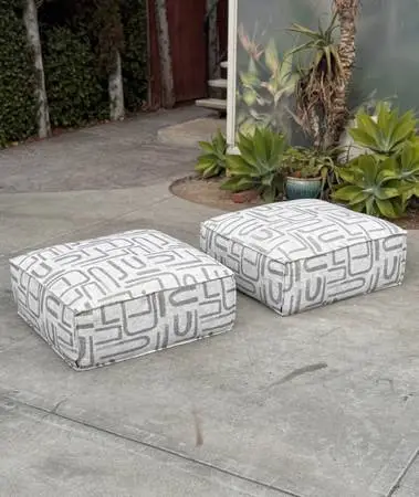 Organic Modern Oversized Ottoman (Set of 2) Ivory & Light Gray