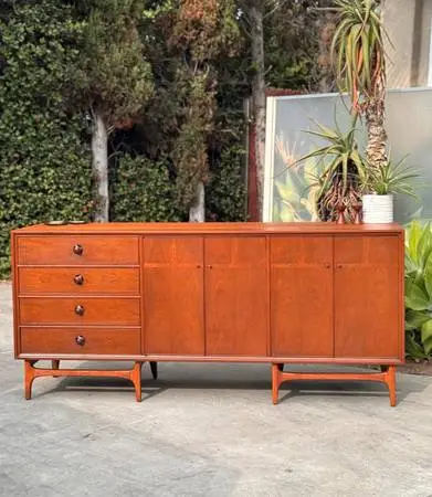 Mid Century Modern Walnut 10 Drawer Credenza Sideboard Dresser