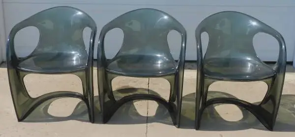 3 Smoked Lucite Casalino Chairs by Alexander Begge, w/ Stress Cracks,