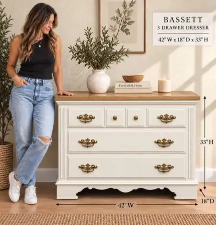 Bassett Refinished Cottage Dresser – Solid Wood Top