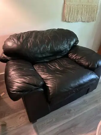 Black Genuine Leather Sofa Chair