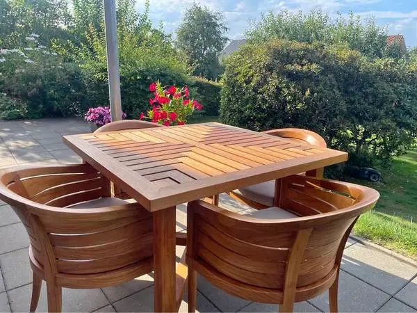 Exclusive Donghia Patio Furniture Set Solid Burma Teak Table and Chair