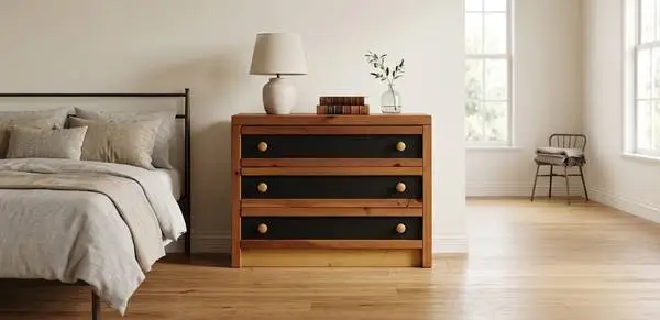 Dresser - Solid Wood 3-Drawer Youth Dresser, Two-Tone Wood Color & Bla