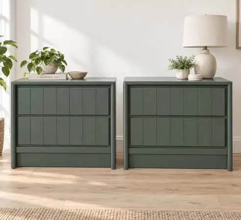 Pair of Vintage Nightstands | Refinished Pewter Green | Mid-Century Modern