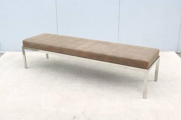 Mid-Century Modern Style Cumberland Large Beige Cambridge Metal Bench