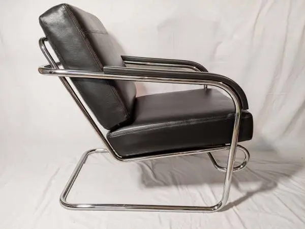 One Bauhaus Cantilever Armchair --Black Leather and Chrome--Beautiful!