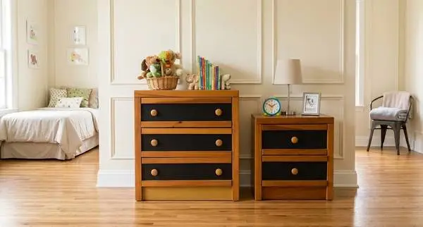 Dresser & Nightstand Set, Two-Tone Finish Matching 2-Piece Wood Color