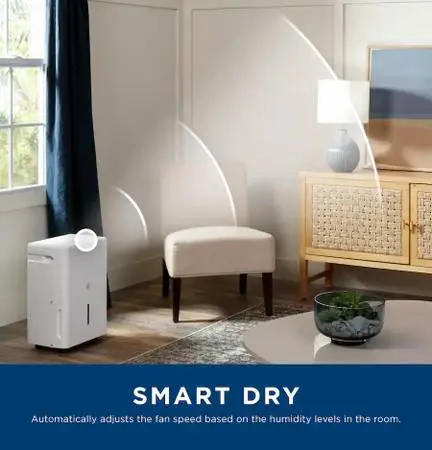 GE - 25-Pint Portable Dehumidifier with Smart Dry - White