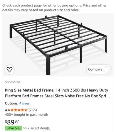 King size bed frame and free mattress