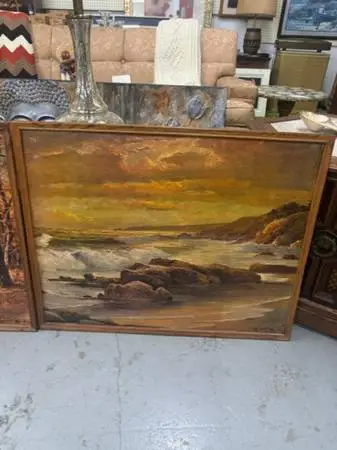 4 - vintage framed pictures - 3 prints one oil painting