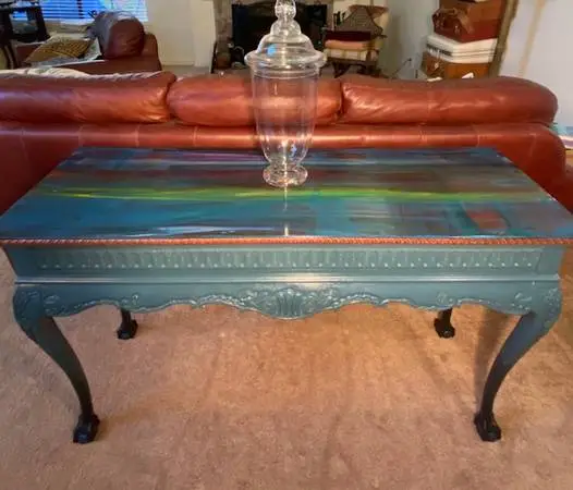 VintagEntry Hall/Sofa Table Hand Painted Australian Fire Opal See Pics