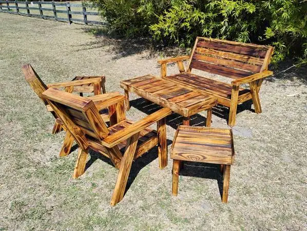 6 pc Outdoor Patio Set Heavy Duty Set Burned, Treated Sealed