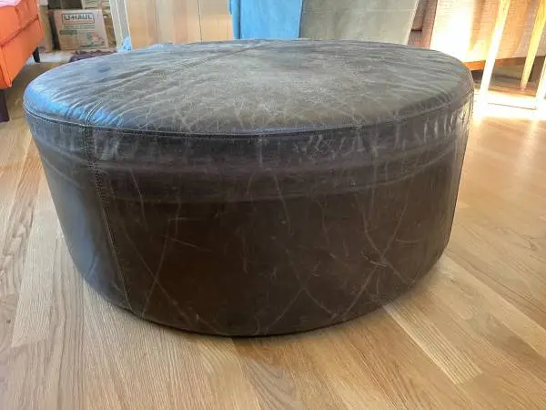 Restoration Hardware 36 Cooper Leather Round Ottoman
