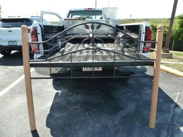 Queen size steel bed frame and decorative head board