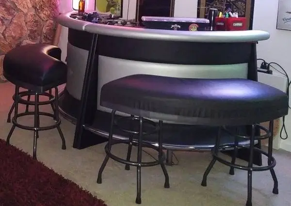 -->  Custom 2 piece half round mid-mod bar w/ curved stools <---