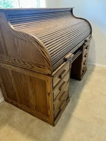 FREE Windsor Solid Oak Roll Top Computer Desk Vintage Executive Office
