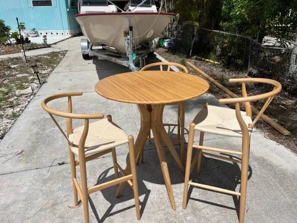 New bamboo mcm style hightop table rope barstools