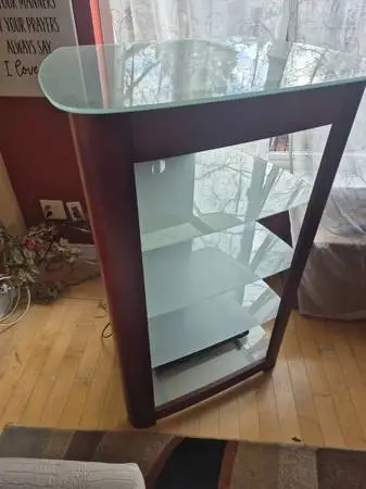 Tall 5 shelf glass cherry wood entertainment unit