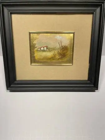OLD BARJ-BUZZONI MINIATURE OIL PAINTING ON GOLD LEAF.