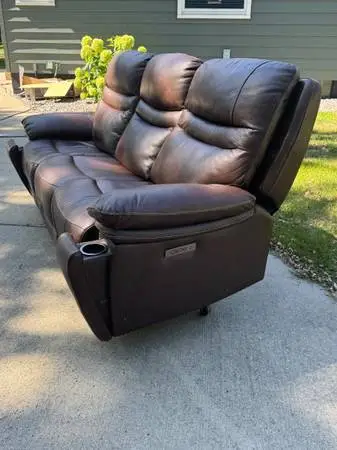 Leather power reclining couch