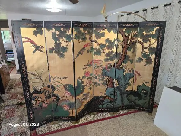 Vintage c.1950s Chinese Coromandel 6-Panel Screen - Double-Sided Gold