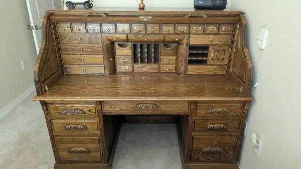 Solid Oak Roll-top Desk/Hutch by Old Tyme
