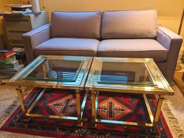 Matching Pair of Solid Brass and Glass End/Lamp Tables--By Mastercraft