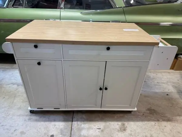SOLD - Rolling kitchen island cart with trash bin - PENDING