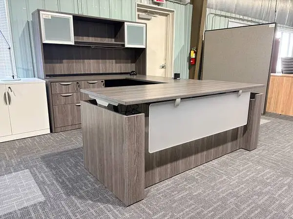 U-Shaped Height Adjustable Desk with Hutch