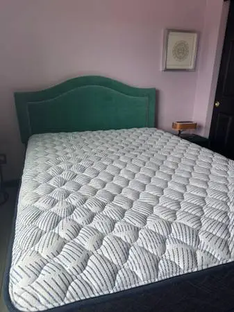 Queen headboard, nightstand, mattress and boxspring