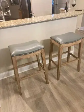 Two Wooden Upholstered Bar Stools