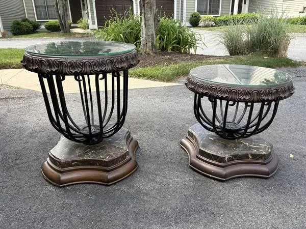 Vintage/Antique/Unique Crafted Wood and Ornamental Wrought Iron Tables