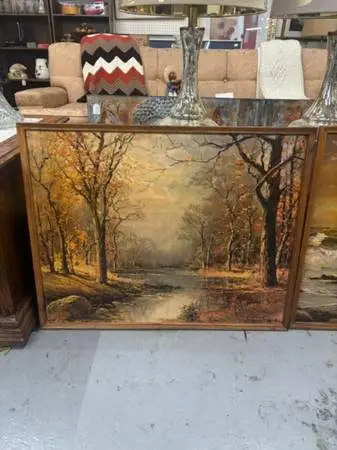 [4] wood framed pictures - one oil painting & three [3] prints